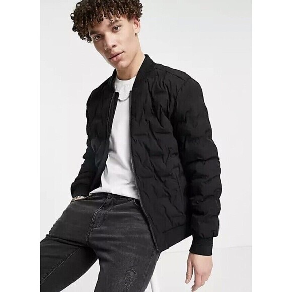 KARL LAGERFELD Men's Size Small Waterproof Quilted Black Bomber Jacket Coat